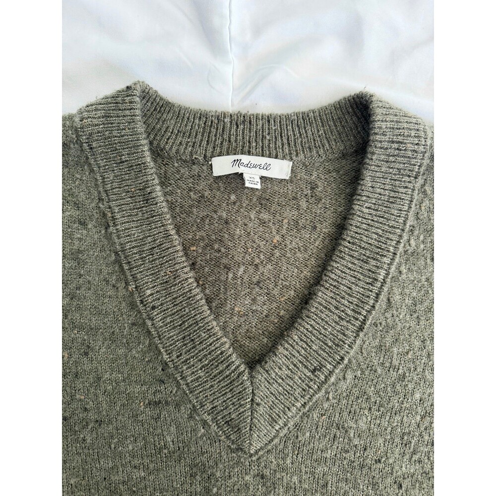 Madewell Donegal Bartlett V-Neck Pullover Sweater Olive Green Tweed Size XS